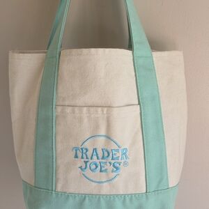 Like New Trader Joe's Mini Cream and Mint Tote Bag